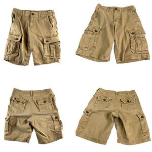 Y2k 2 pair American Eagle Cargo Shorts 30 x 10 Khaki Tan Classic Fit Active Flex